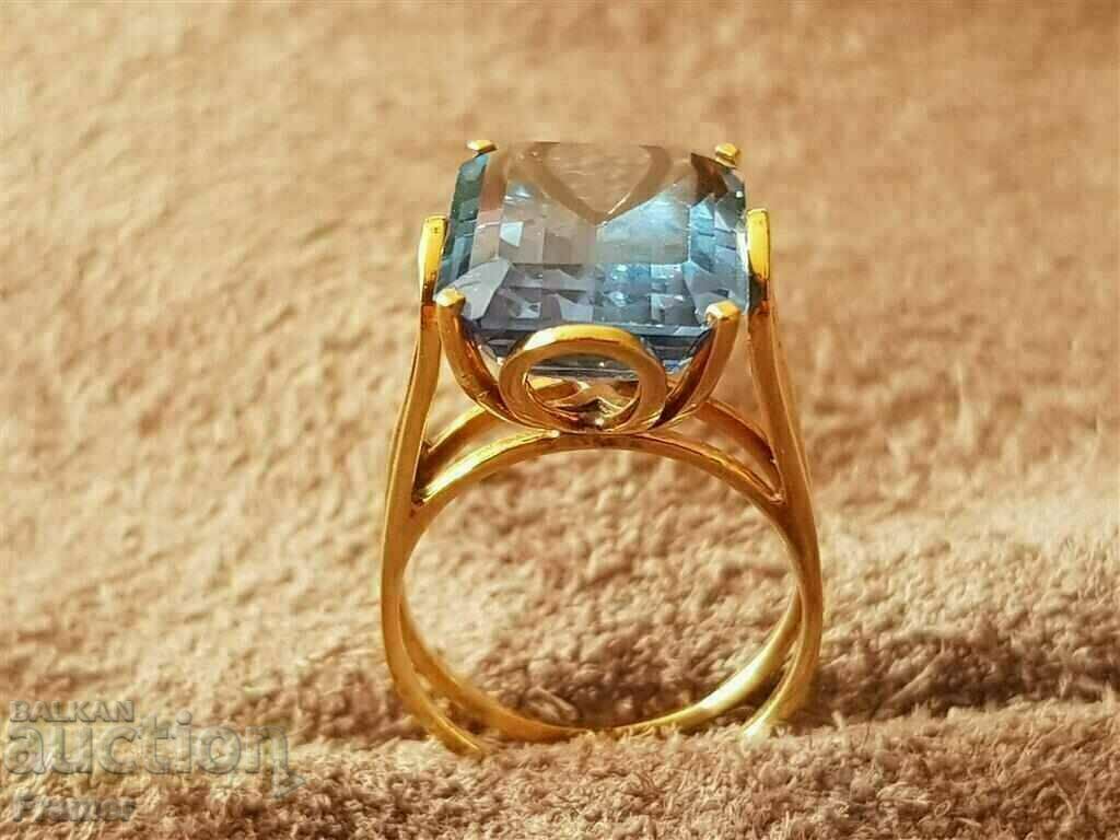 18K GOLD with Large Beautiful TOPAZ Stylish Gold Ring - 5