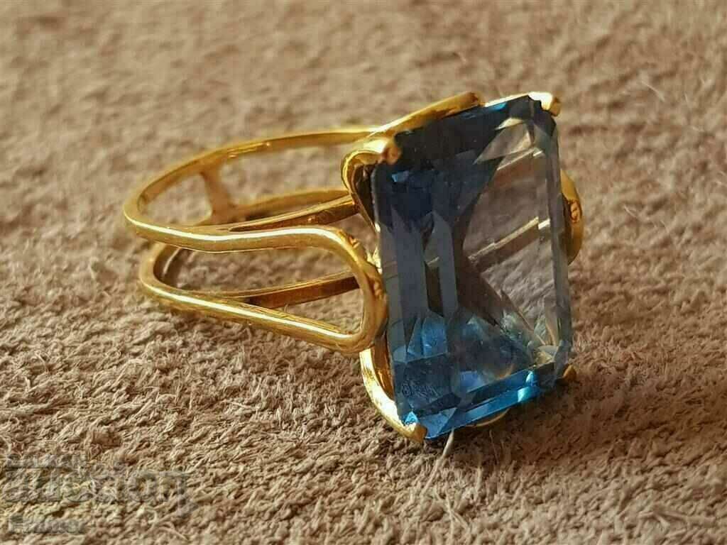 18K GOLD with Large Beautiful TOPAZ Stylish Gold Ring - 6