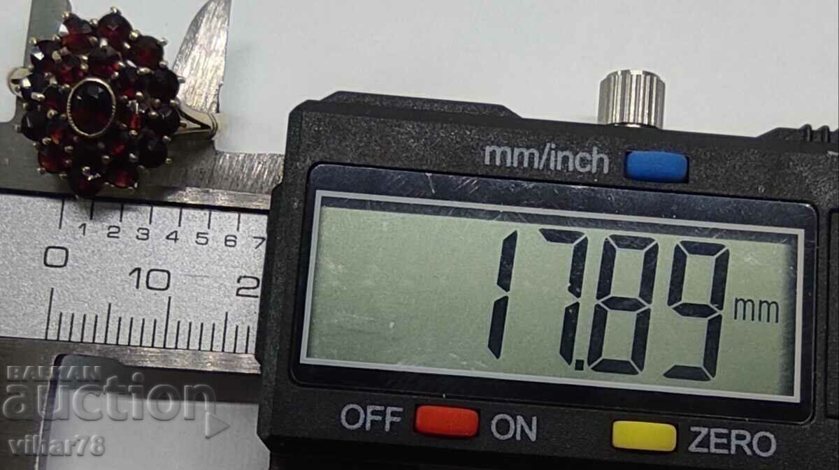 СТАР ДАМСКИ СРЕБЪРЕН ПРЪСТЕН С ГРАНАТ И ПОЗЛАТА - 7