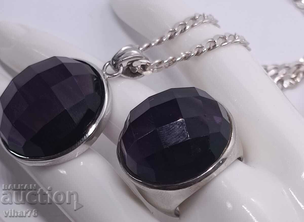Silver set Amethyst Pendant Ring - 5 Silver set Amethyst Pendant Ring - 5