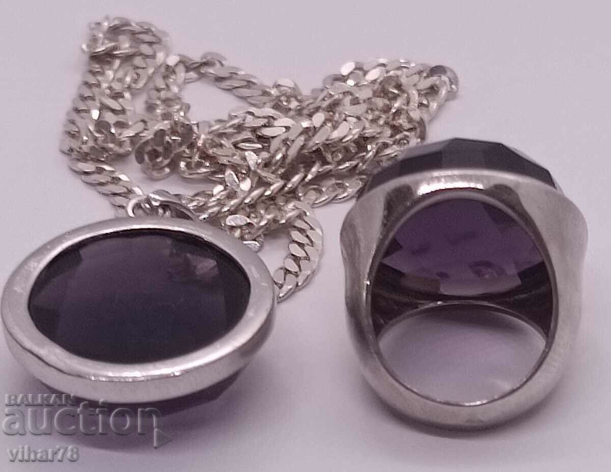 Silver set Amethyst Pendant Ring - 6 Silver set Amethyst Pendant Ring - 6