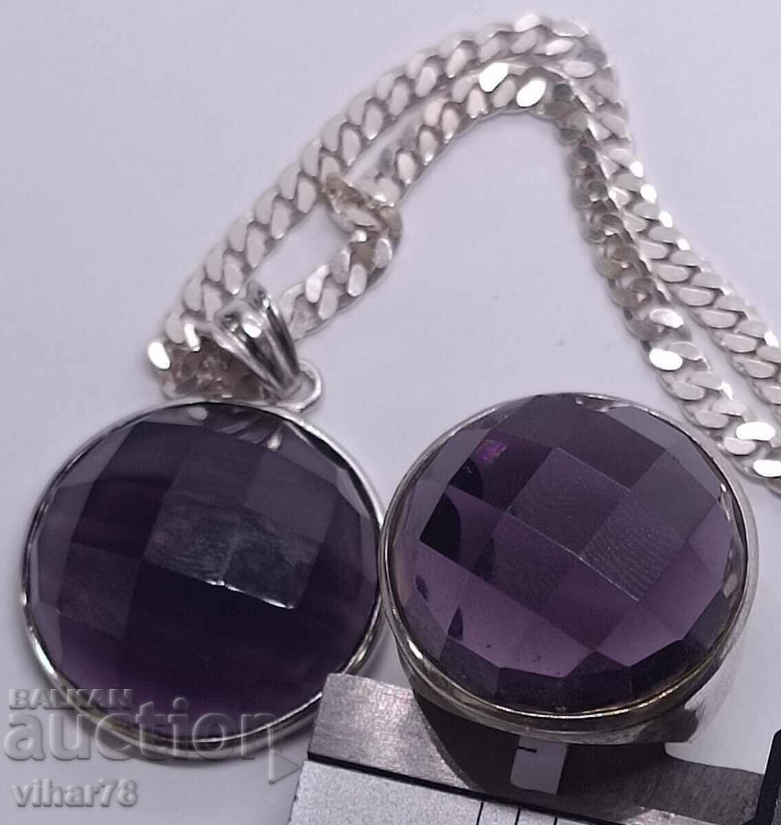Silver set Amethyst Pendant Ring - 7 Silver set Amethyst Pendant Ring - 7