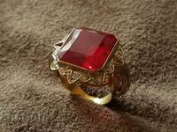 18K GOLD huge RUBY handmade elegant gold ring