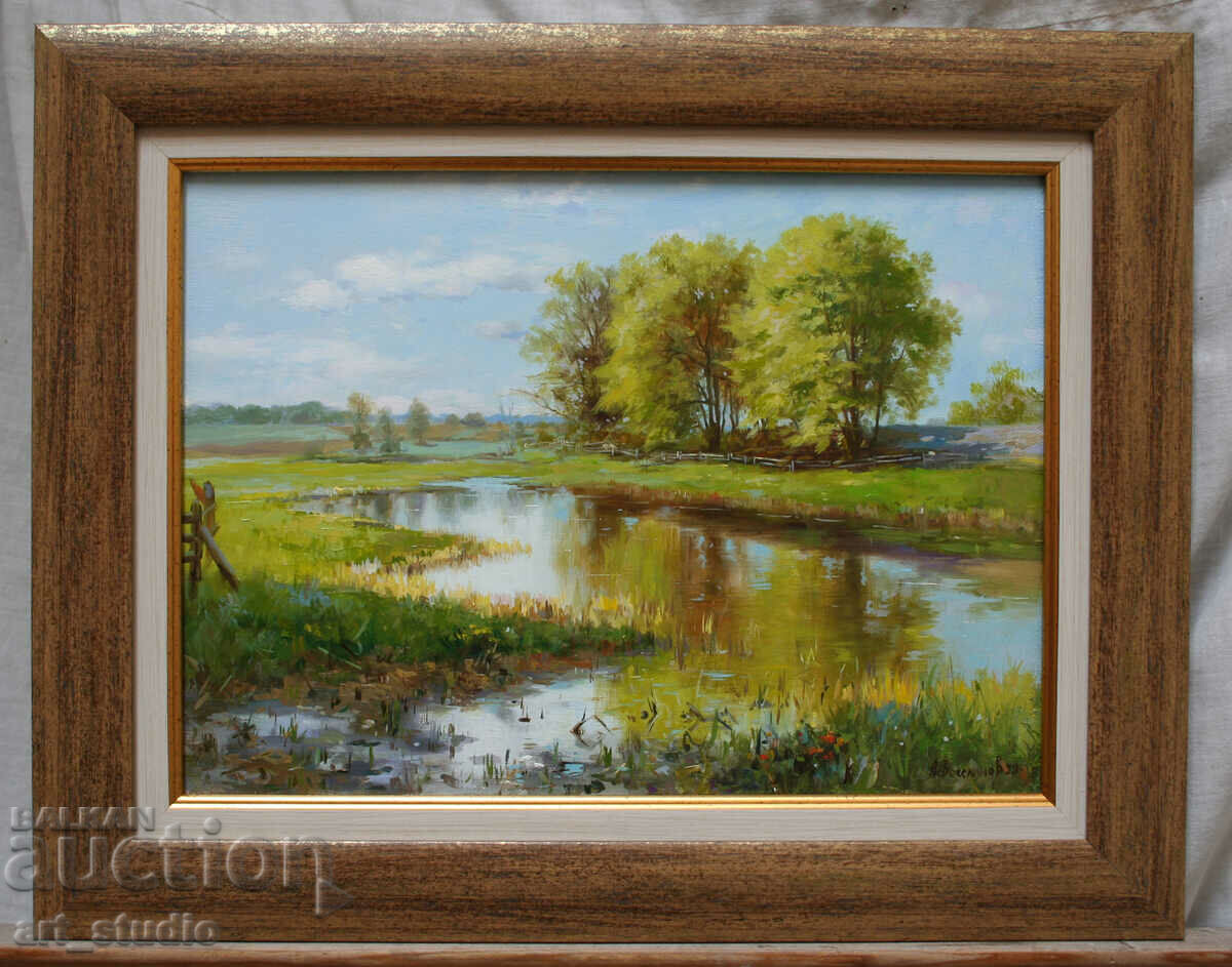Landscape with a lake - oil paints