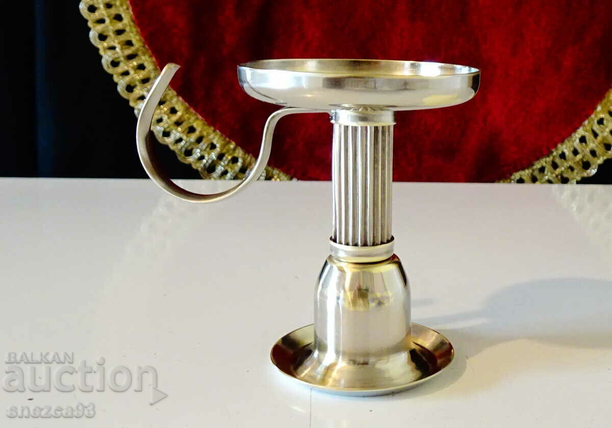 Sfeșnic din bronz placat cu argint, mâner. - 5