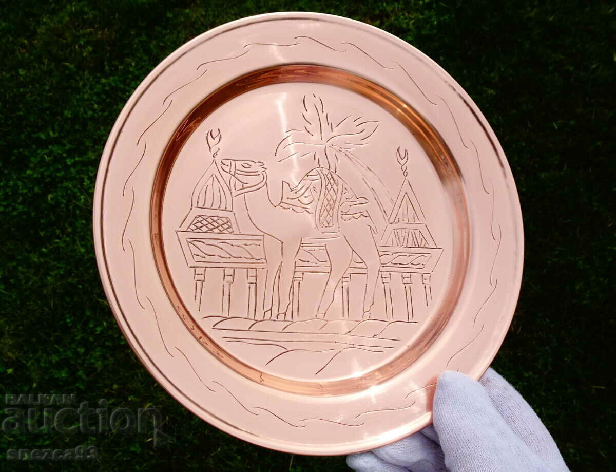 Auction  Massive copper plate, panel with a camel.