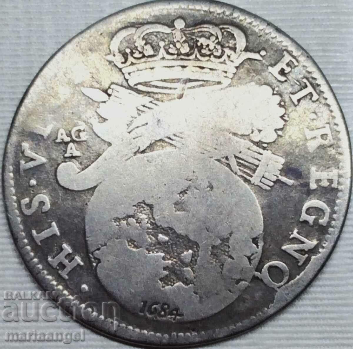 Неапол 20 грана Италия Карло II "Глобус" 25-26мм сребро