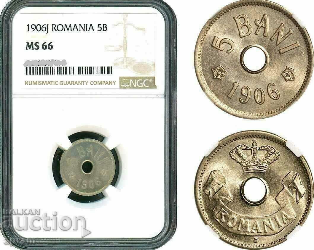 Romania, Carol I, 5 Baths 1906 J, Hamburg Mint, NG