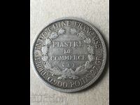 Френски Индокитай 1 пиастра 1900 рядка сребърна монета