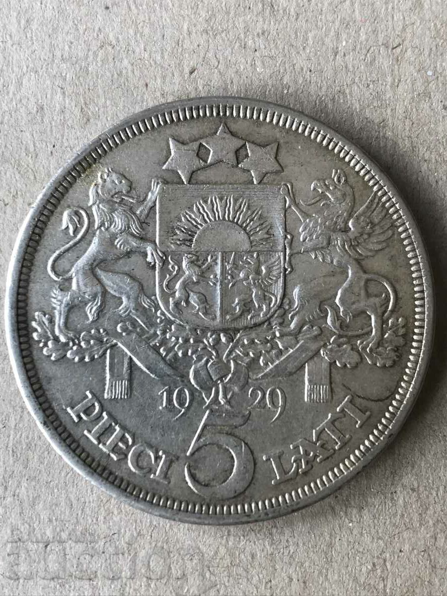 Λετονία 5 lats 1929 εξαιρετικό ασημένιο νόμισμα