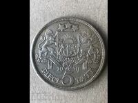 Letonia 5 lați 1929 excelentă monedă de argint