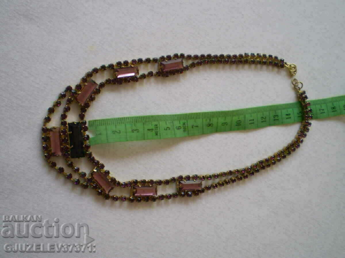 Auction  Antique ladies necklace purple crystal brass