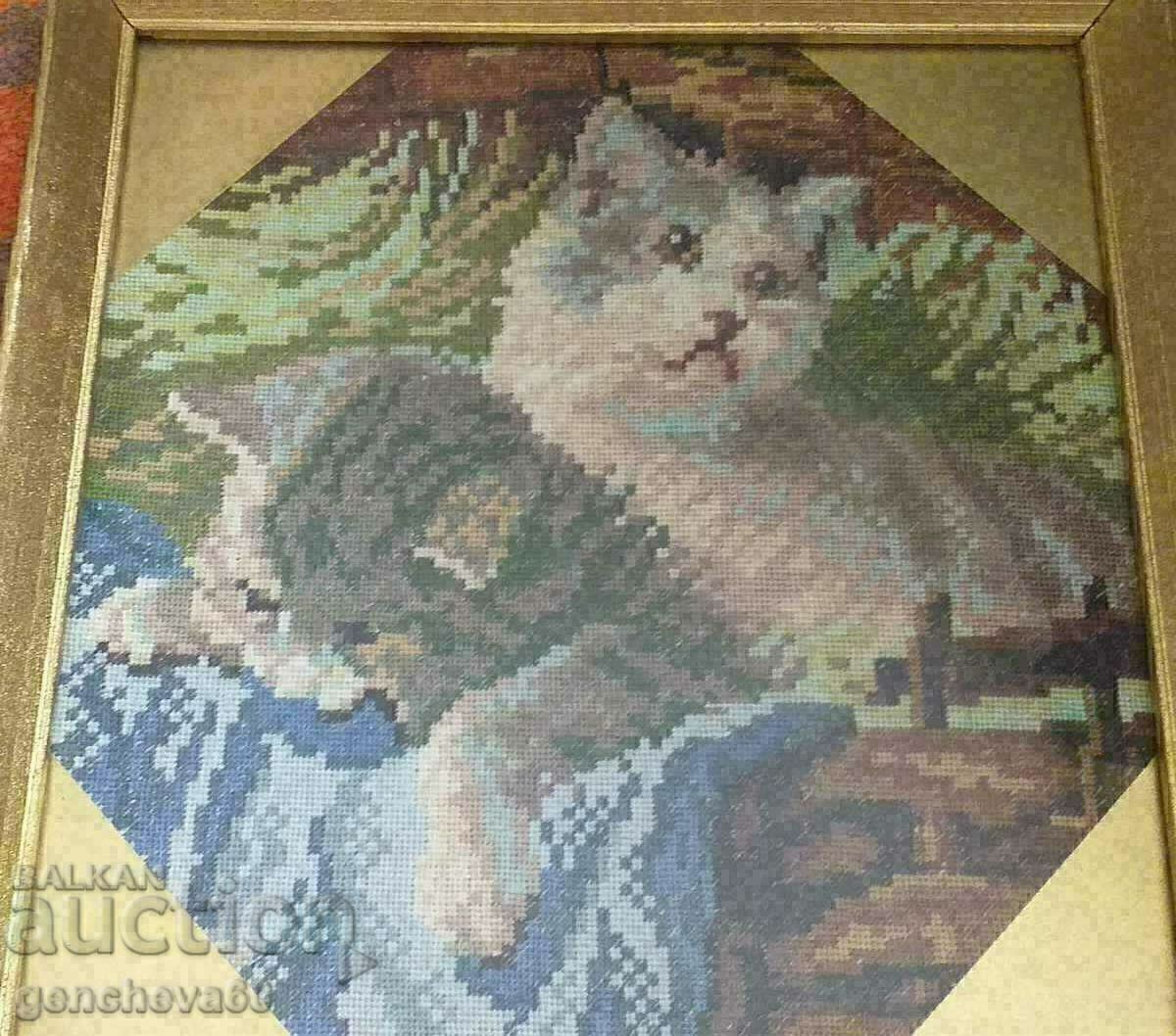 Όμορφο γκομπλέ "Γάτες" - πλαίσιο, γυαλί, λεπτή βελονιά με τιμή 30.00 BGN | € 15.34 Όμορφο γκομπλέ "Γάτες" - πλαίσιο, γυαλί, λεπτή βελονιά με τιμή 30.00 BGN | € 15.34