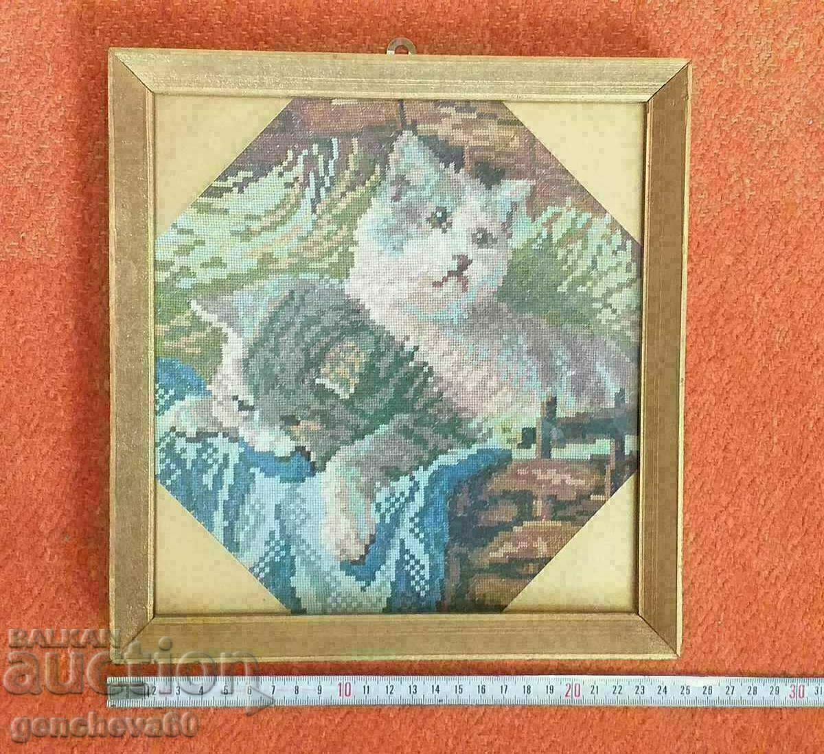 Доставка на Гоблен ,,Котки"рамка,стъкло,ситен бод Доставка на Гоблен ,,Котки"рамка,стъкло,ситен бод