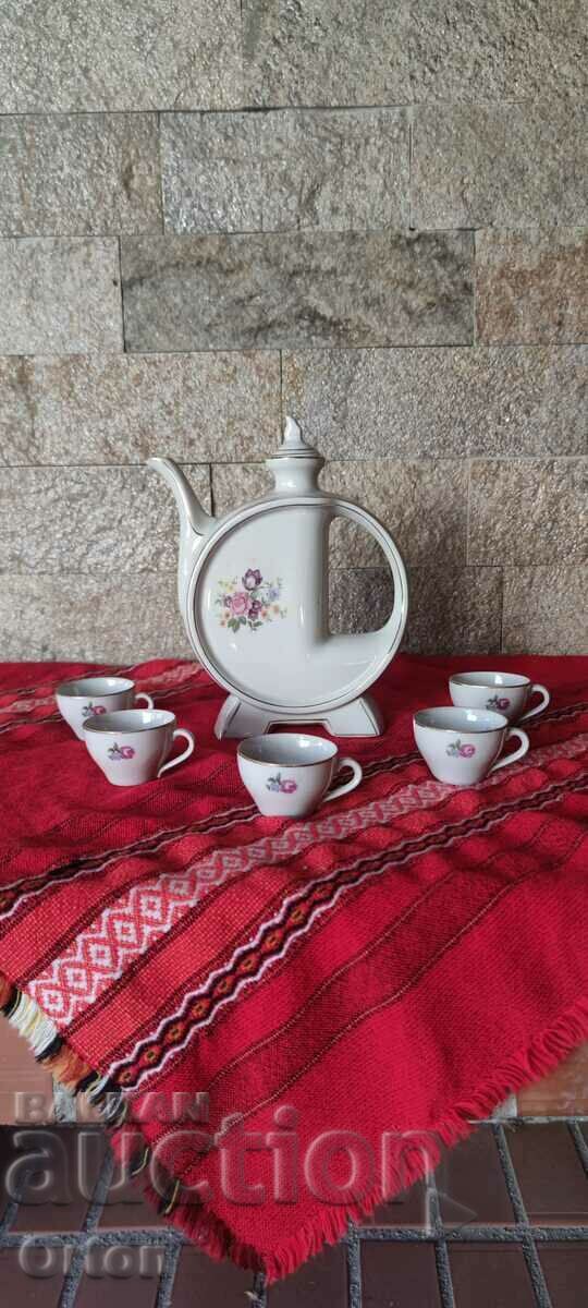 OLD BULGARIAN PORCELAIN SERVICE FOR HEATED BRANDY