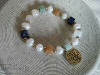 Bracelet with natural stones and pearls, Tree of Life
