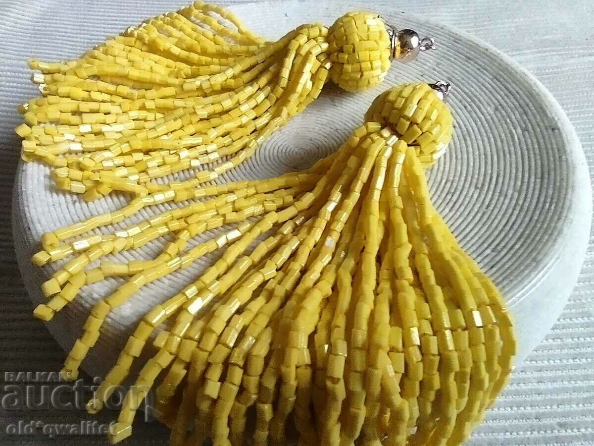 Earrings, yellow charm, handmade, very long