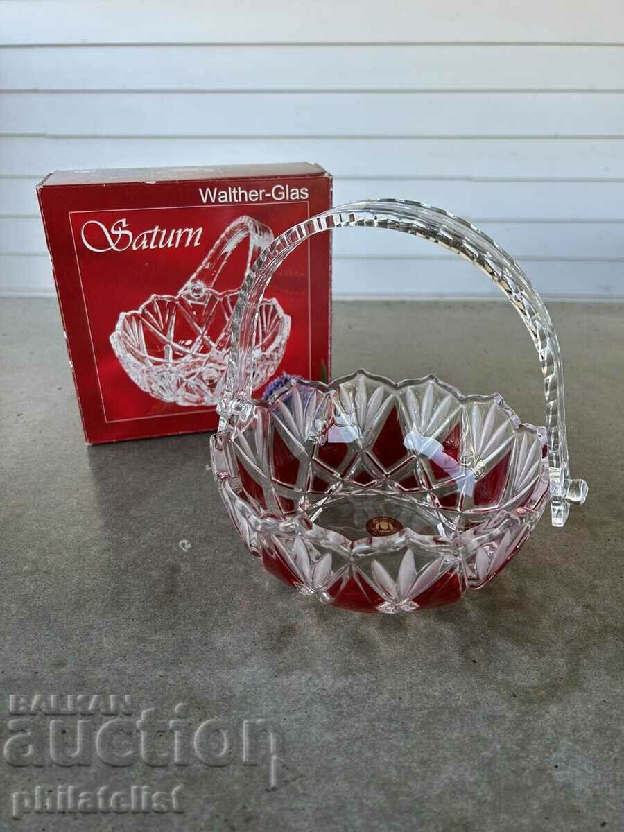 Auction Walther Glas Saturn Satin Rubin Crystal bowl with handle Auction Walther Glas Saturn Satin Rubin Crystal bowl with handle