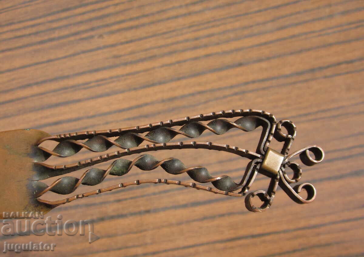Delivery of old antique copper letter knife with copper filigree ornaments Delivery of old antique copper letter knife with copper filigree ornaments