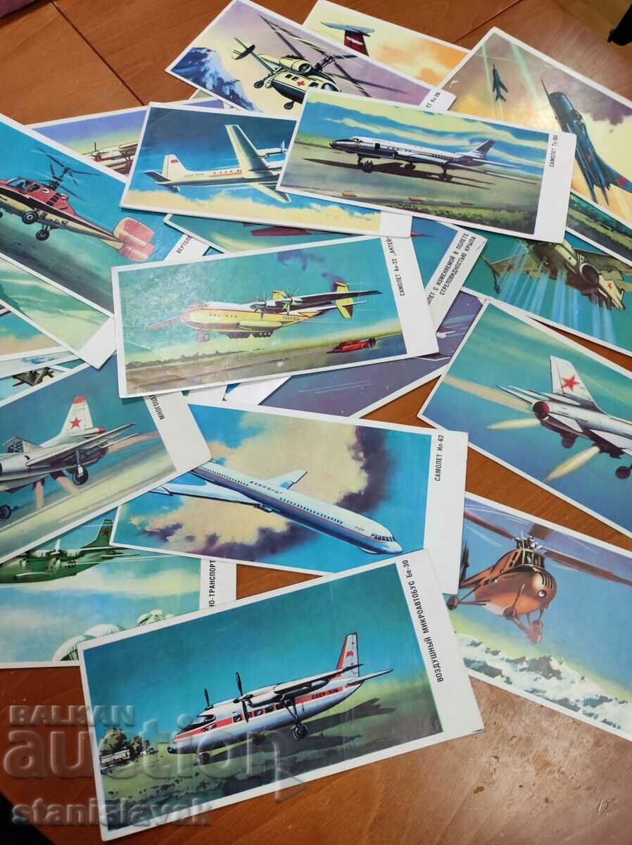 Collection of 28 cards of Soviet airplanes and helicopters