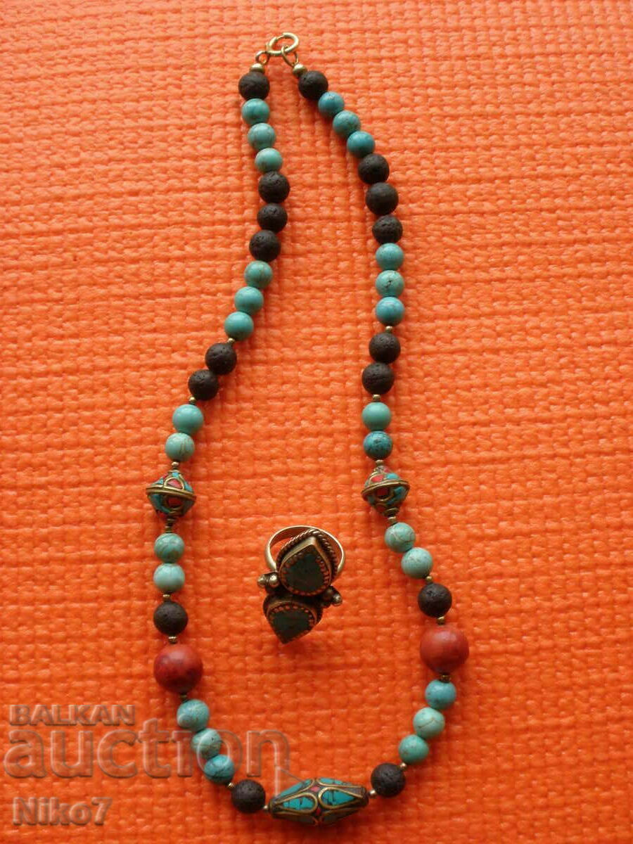 Старинен,интересен комплект-гердан+пръстен.