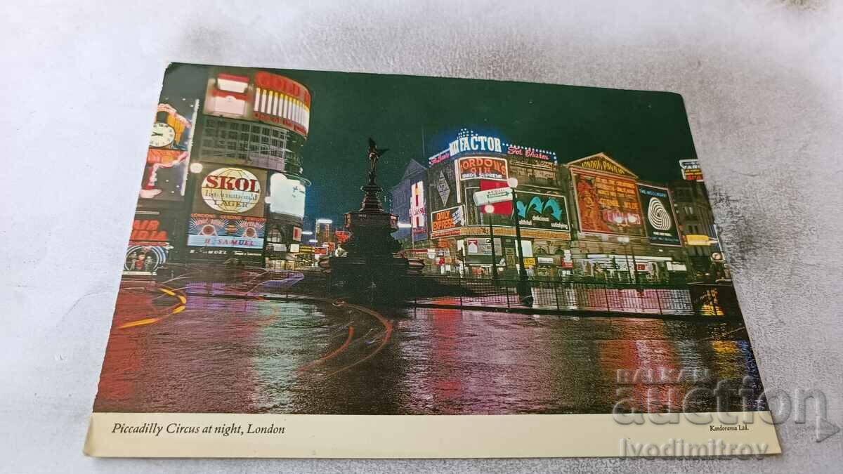 London Piccadilly Circus at Night 1978 postcard