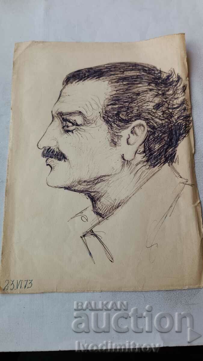 Schița unui bărbat cu mustață 23.VI.73