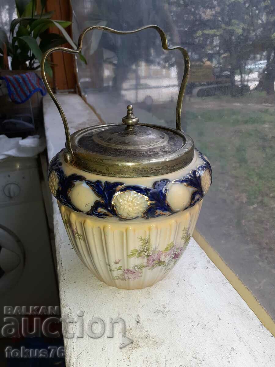 George Jones&Sons Old English Porcelain Biscuit Jar - 7 George Jones&Sons Old English Porcelain Biscuit Jar - 7