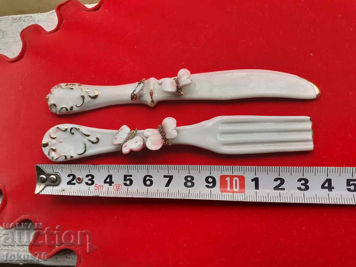 Capodimonte porcelain fork and knife set with gilding - 6 Capodimonte porcelain fork and knife set with gilding - 6