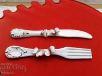 Capodimonte porcelain fork and knife set with gilding