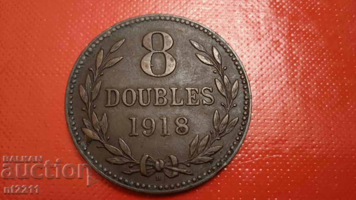 coin 8 doubles Guernsey 1914