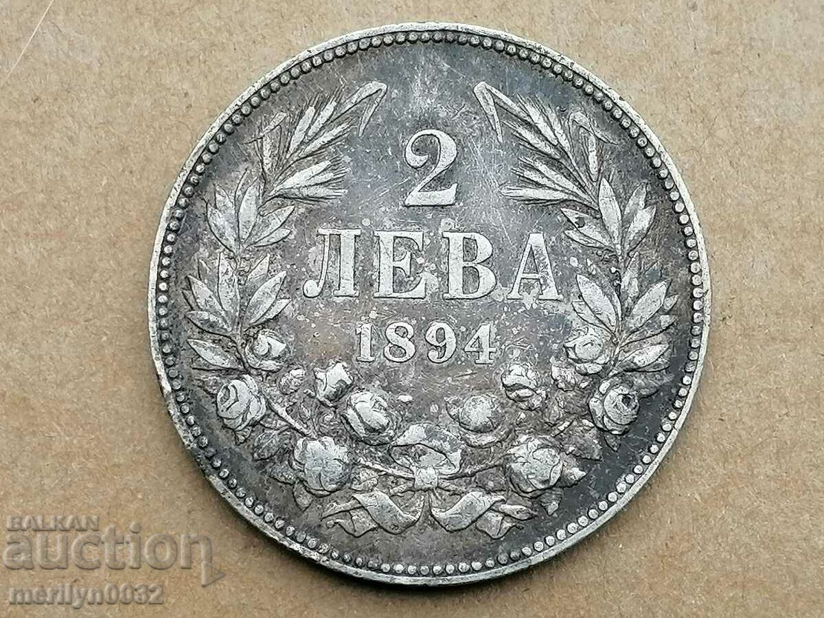 Monedă BGN 2 1894 Principatul Bulgariei argint