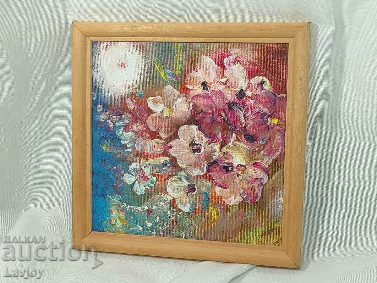Auction  Small oil painting flowers