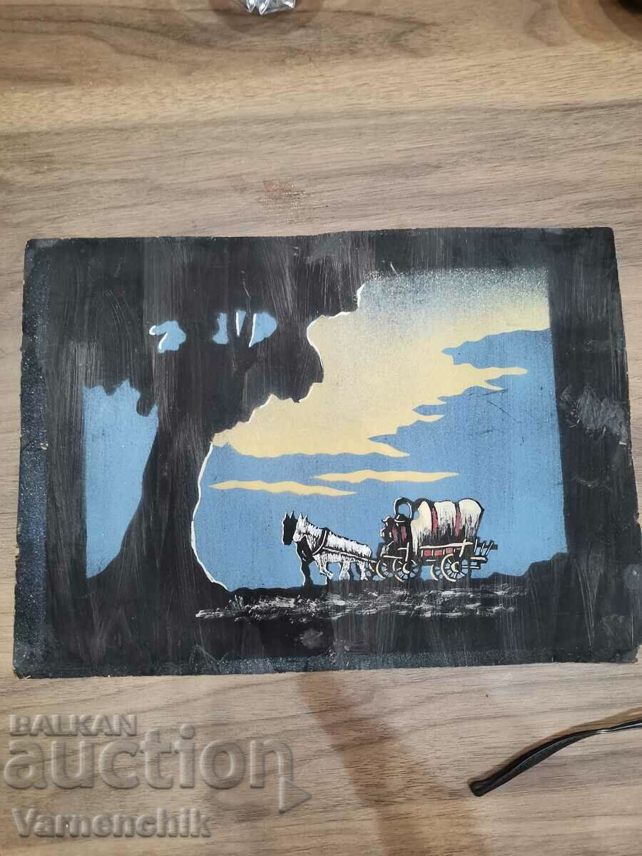 1960 oil painting on cardboard