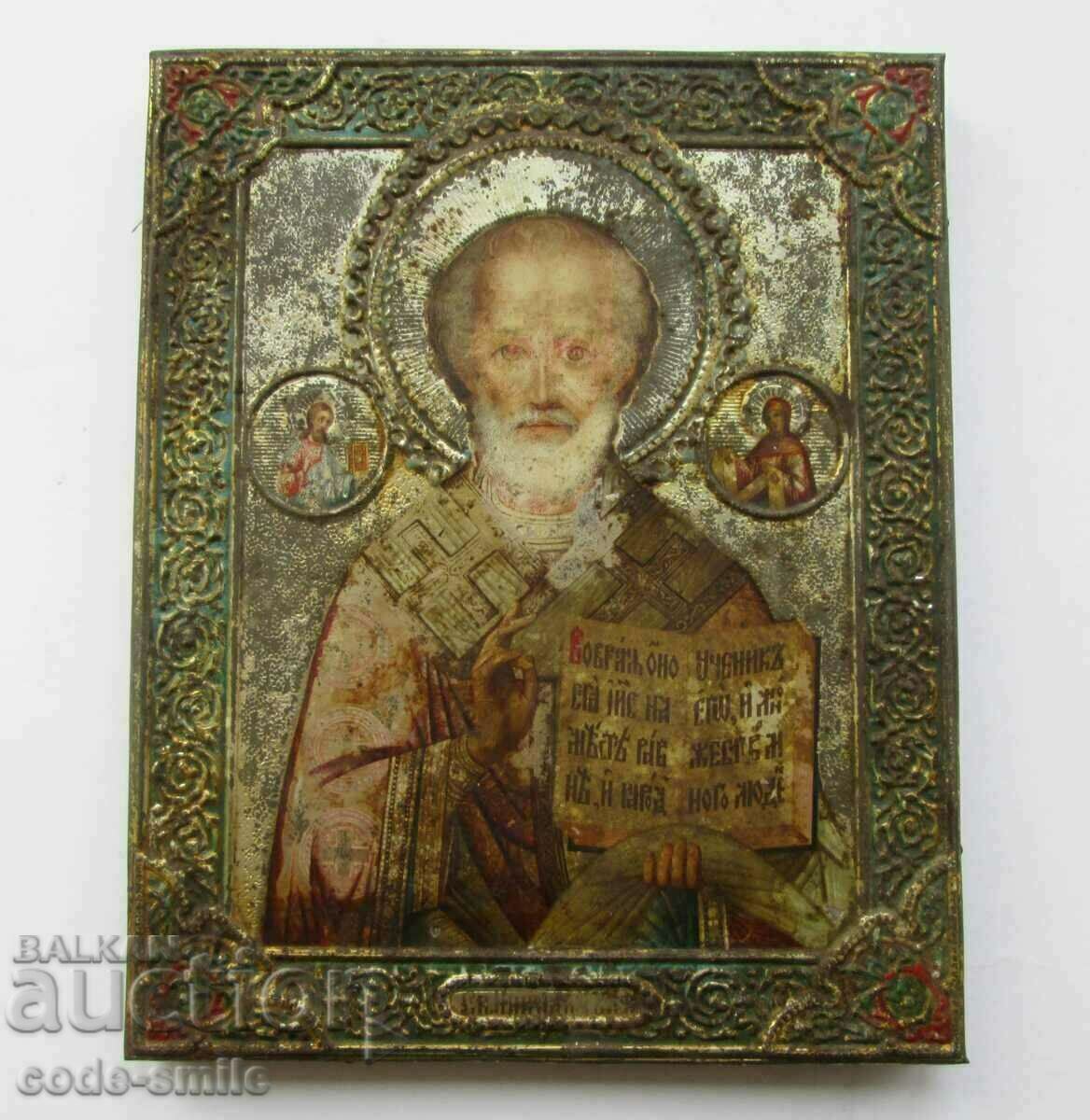 Old icon of St. Nicholas the Wonderworker Tsarist Russia 1897 Moscow