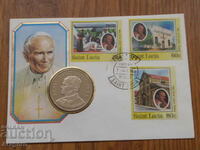 rare Santa Lucia St Lucia coin and stamp envelope