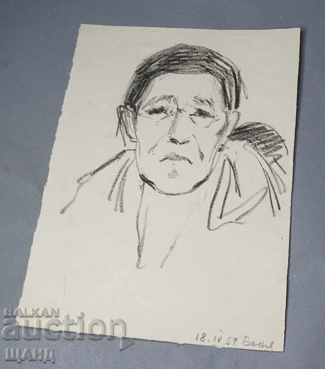 1959 Master Desen Pictură portret în creion al unui bărbat