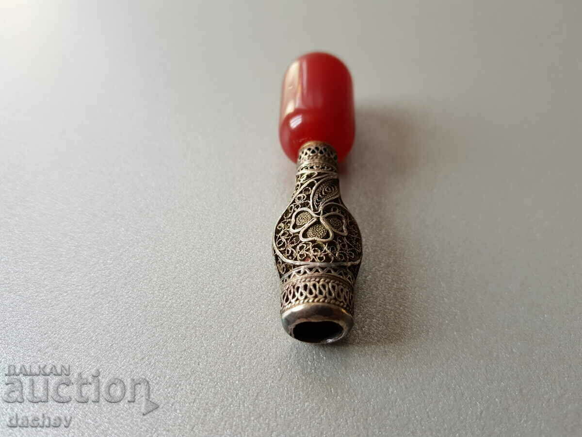 Renaissance cigarette silver filigree and red amber Damar - 6