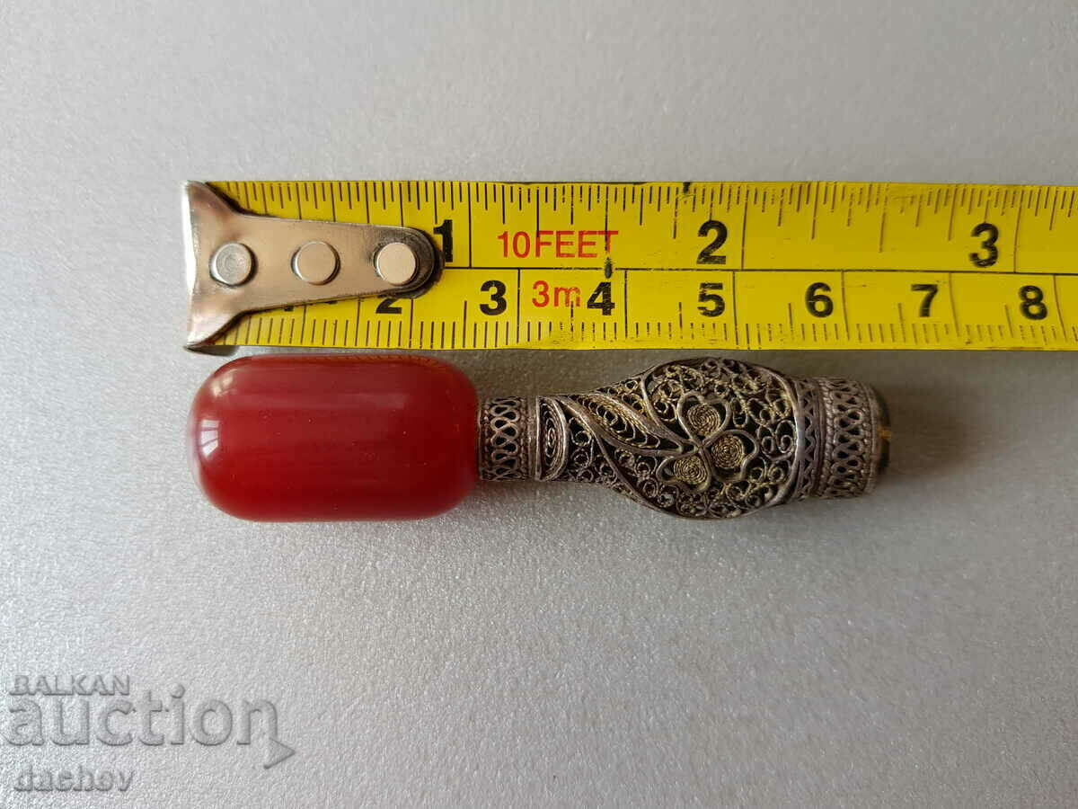 Renaissance cigarette silver filigree and red amber Damar - 7