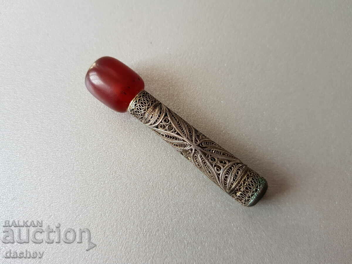Renaissance cigarette silver filigree and red amber Damar - 5 Renaissance cigarette silver filigree and red amber Damar - 5