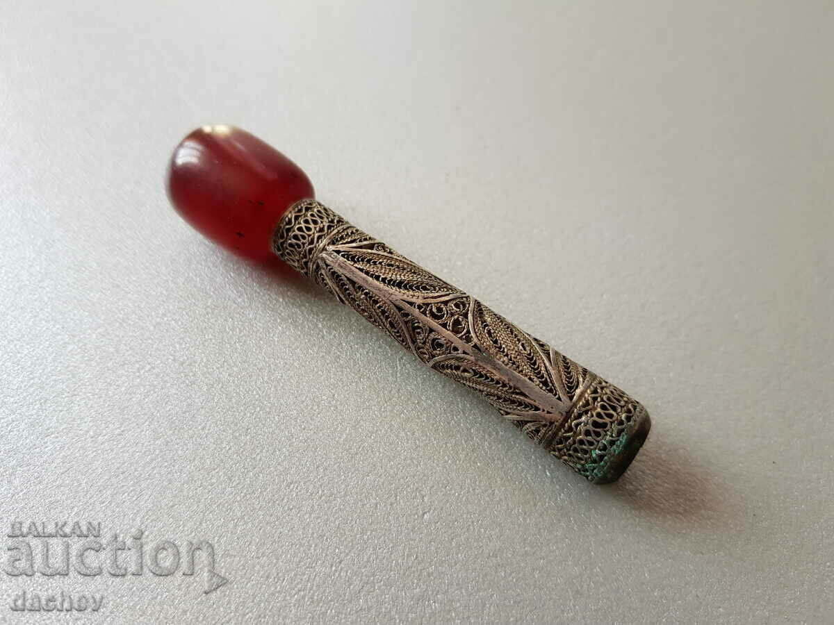 Renaissance cigarette silver filigree and red amber Damar - 6 Renaissance cigarette silver filigree and red amber Damar - 6