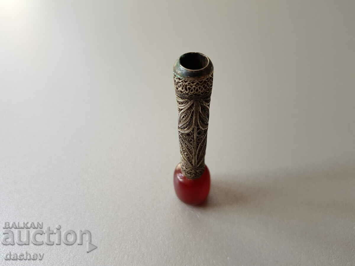 Renaissance cigarette silver filigree and red amber Damar - 7 Renaissance cigarette silver filigree and red amber Damar - 7