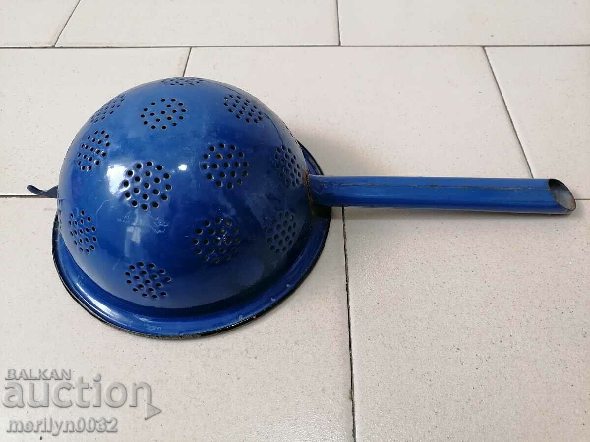Auction  Old enameled colander, court with enamel injured by the People's Republic of Bulgaria
