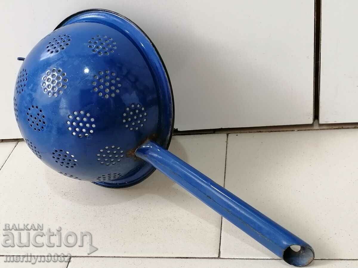 Old enameled colander, court with enamel injured by the People's Republic of Bulgaria - 5