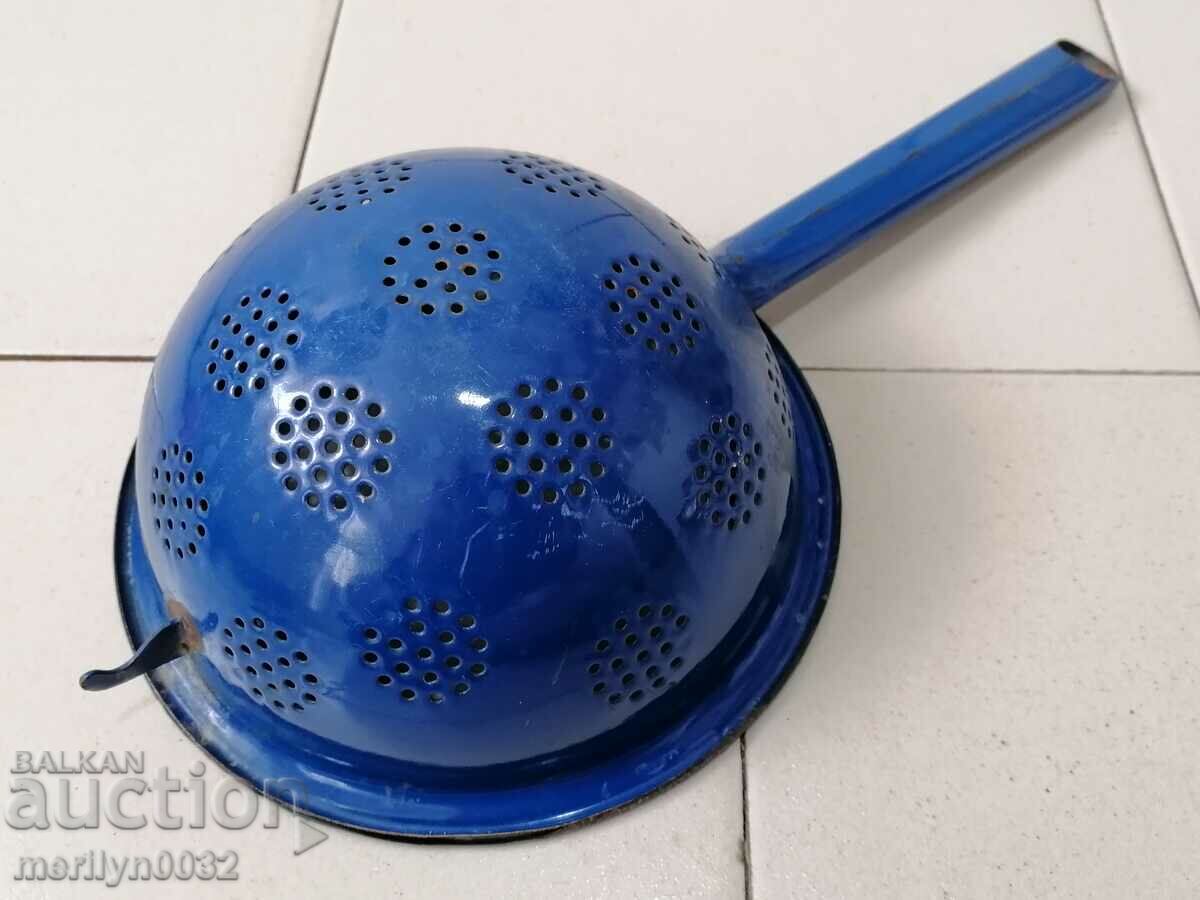 Old enameled colander, court with enamel injured by the People's Republic of Bulgaria - 6