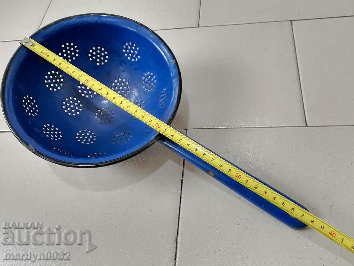 Old enameled colander, court with enamel injured by the People's Republic of Bulgaria - 7