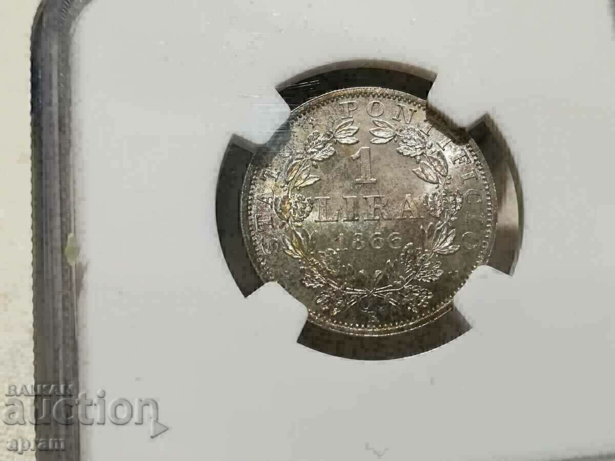1 lira 1866.Vatican.MS65.Vatican,Vatican. with price € 600.00 | 1173.50 BGN
