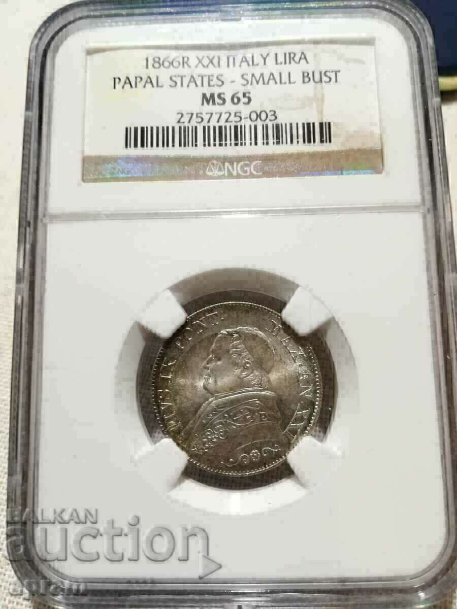 1 lira 1866.Vatican.MS65.Vatican,Vatican. - 5 1 lira 1866.Vatican.MS65.Vatican,Vatican. - 5