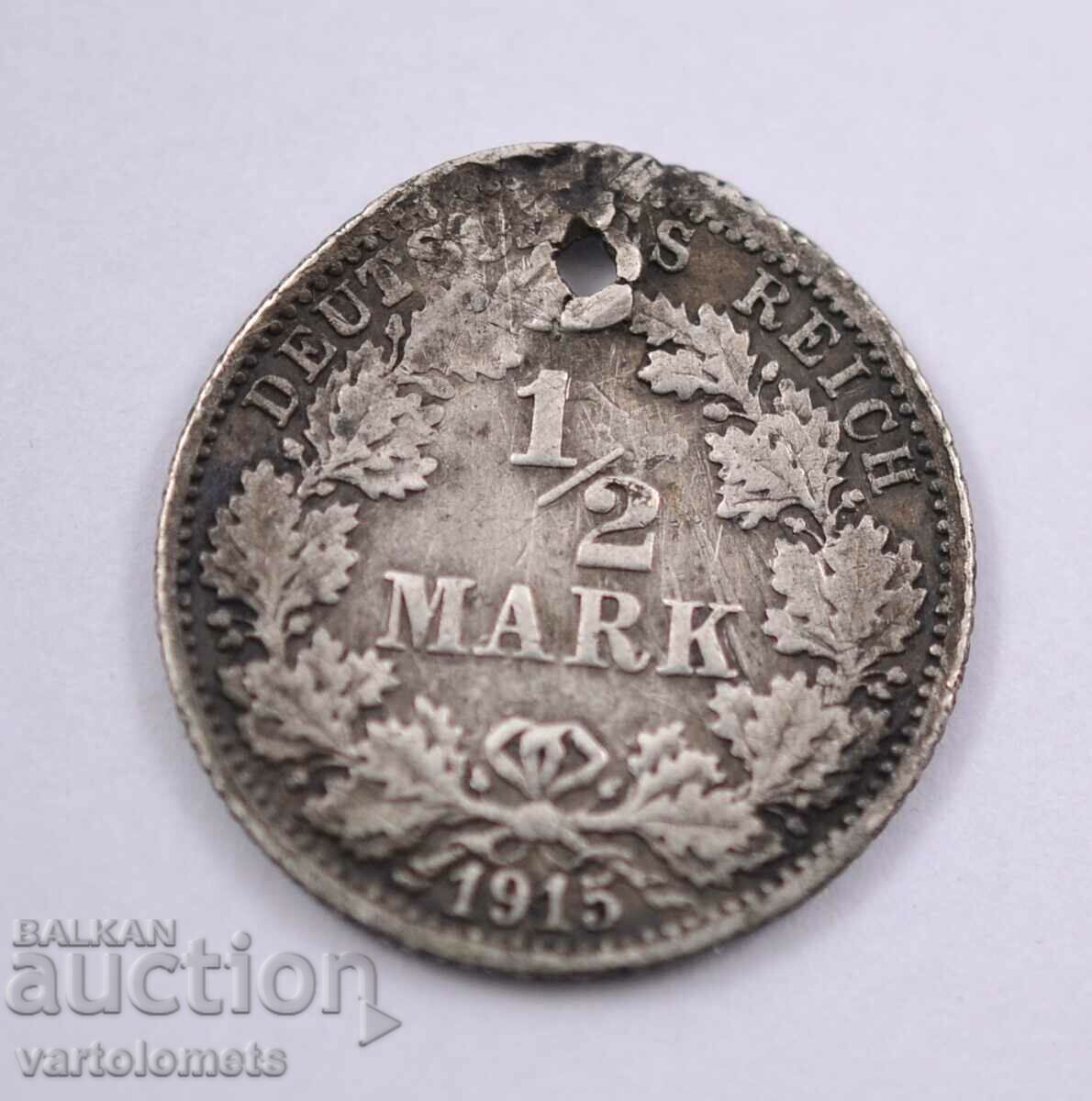 1/2 Mark 1915 - Germany 2.7g Ag / 910