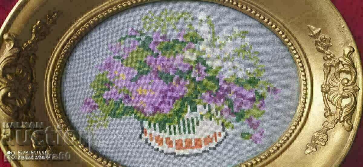 Auction  Gobelin "Flowers" in a beautiful frame, glass 24/4/30cm
